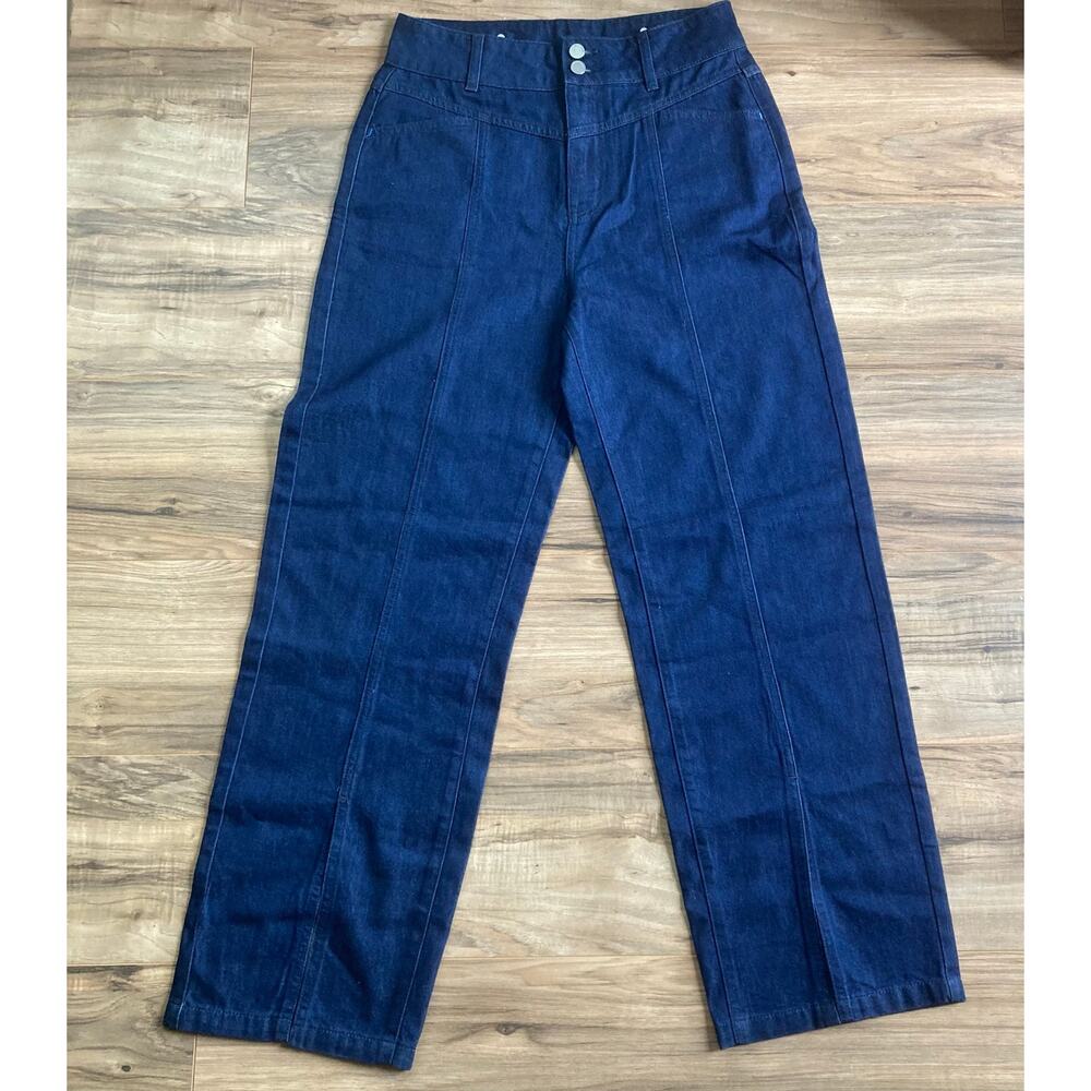 NWT Beneunder Blue Jeans Womens L? Dark Wash Wide Leg Sailor Navy Flared Slits
